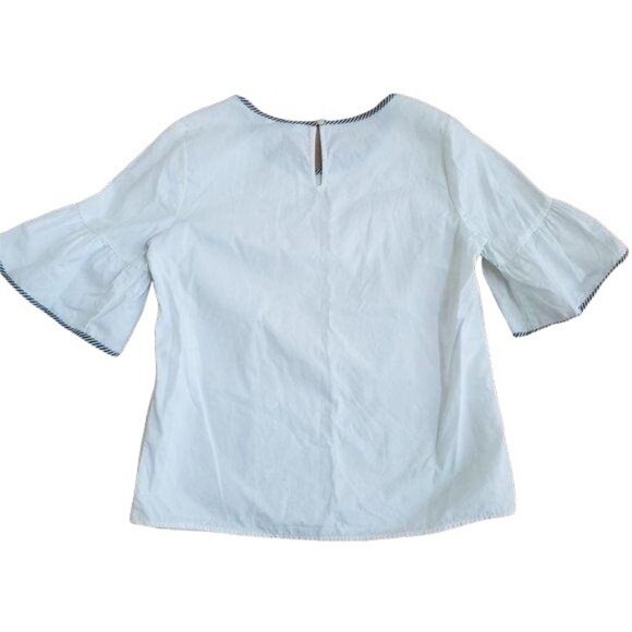 Crown & Ivy Womens Bell Sleeve Striped Trim Blouse S Cotton White - Picture 3 of 4